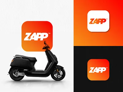 Logo for Electric Motorcycles company app logo best logo create logo creative logo delivery delivery app delivery logo delivery motorcycles electrical flat logo icon logo minimalistic modern logo negative space logo orange saas saas logo thunderbolt zapp