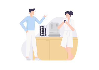 Morning Coffee chat coffee coffee machine coffee shop couple design illustration morning simple user interface vector