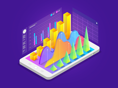 Isometric Report. analyze data illustration isometric