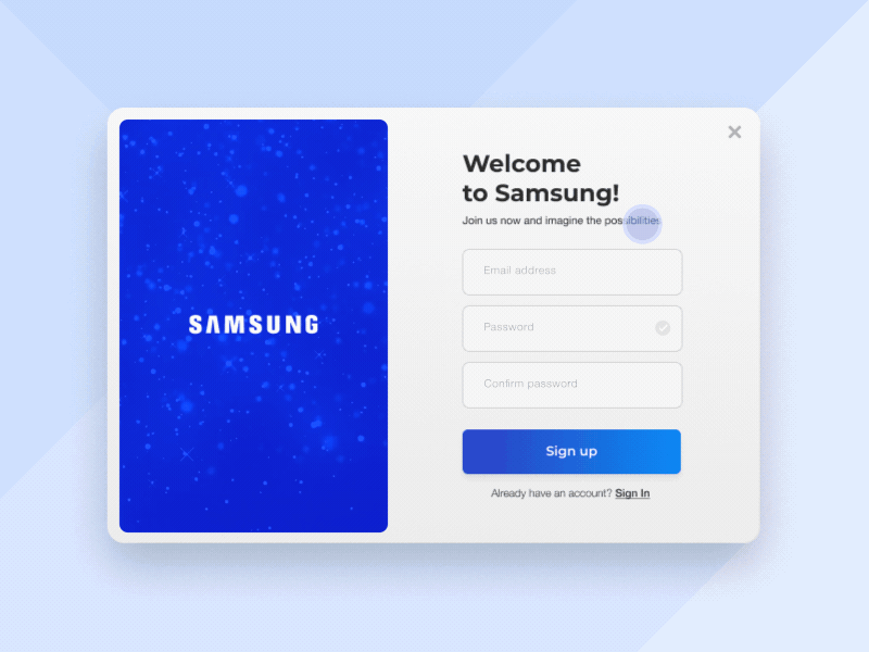 Hello Dribbble! android app design animation blue dailyui dailyui 001 ios app design samsung sign up ui ux web app