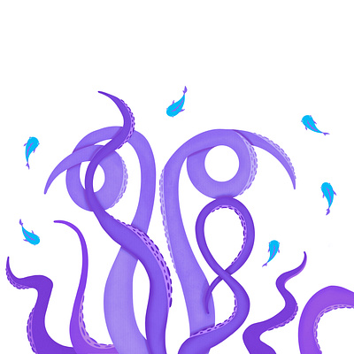 Violet tentacles of octopus among turquoise fish adorable angry biology cephalopod cuttlefish depth devilfish environment eyes flat fresh ink mascot mediterranean mollusk reef sea life sloped square submerged