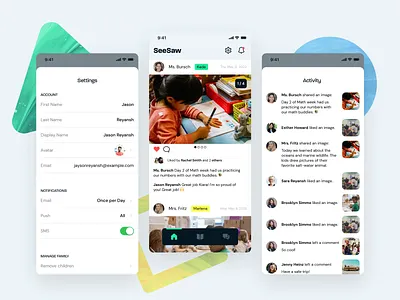 SeeSaw - App Redesign activity app app design class class app education elementary feed geometric homeschool interface interface design parents school school app school room shapes ui uiux ux