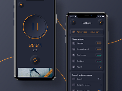 Fitness Timer app dark theme fitness mobile neumorphic sport timer ui ux