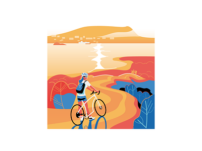 Summer evening bicycle bycyclist girl heat illustration people river summer summer evening vector vector art woman
