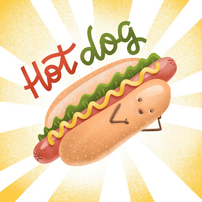 Hot dog character for ad adobe characters cute design fastfood flatdesign hot dog illustration illustration art lettering procreate texture textured