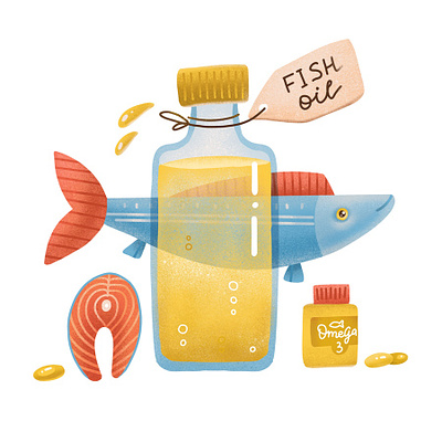 Fish oil advertising fish oil fitness health healthy illustration illustration art pharmacy procreate texture textured