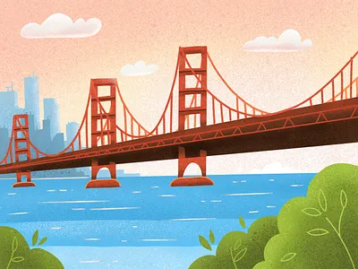 Golden Gate bridge background bridge digital art flatdesign golden gate hand drawn illustration landscape procreate texture textured
