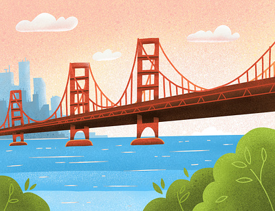 Golden Gate bridge background bridge digital art flatdesign golden gate hand drawn illustration landscape procreate texture textured