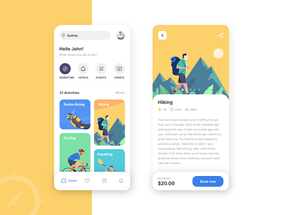 TRAVEL APP activities adobexd adventure booking app design hotel tourism travel ui ux