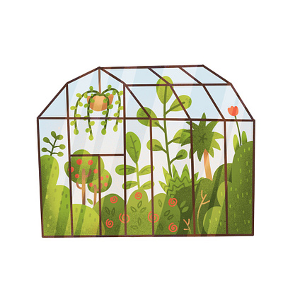 Cute Greenhouse design flatdesign green greenhouse hand drawn illustration illustration art palm procreate summer texture textured