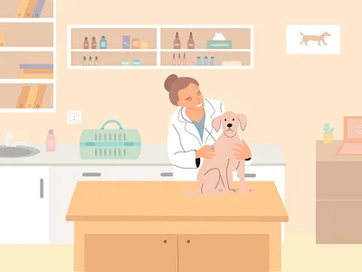 Veterinarian treats a pet. Veterinary clinic, health service or character design design illustration illustrator pet treats vector vectorart veterinarian veterinary clinic