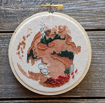 Copper Mountains abstract art embroidery textile