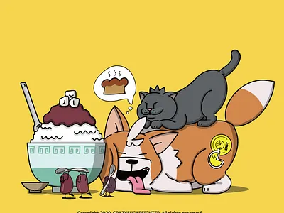 Summer cat character dessert dog illustration summer