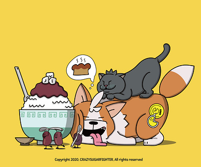 Summer cat character dessert dog illustration summer