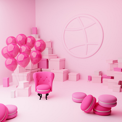 Pink Macarons for Dribbble! Thank's for the invite. 3d 3dblender 3dwork design dribbble dribbble invite illustration