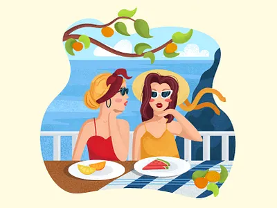 Summer art girls illustration sea summer trip vector