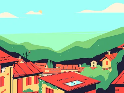 Italian Small Town city cityscape houses illustration landscape mountains small town town