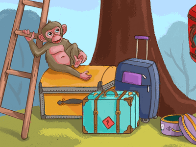 Triad 3 - Detail 1 art cartoon climb design digital painting draw effortless evolution illustration knowledge ladder luggage monkey treehouse up wall