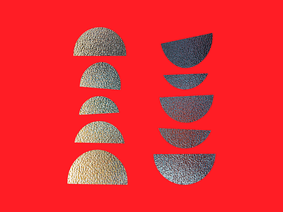 shiny semicircles art bright foil grain moons red semicircle shapes stacked texture