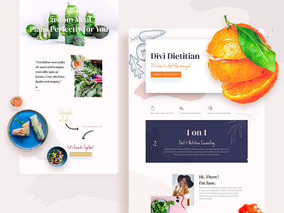 Dietitian - Sneak Peek calories clean diet dietician dietitian divi elegant themes exercise food gradient graphics health landing page layout minimal template typography ui ux website