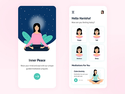 Inner peace 🧘‍♀️ adobe illustrator adobe xd app design clean design dribbble follow graphic design icons illustration inner peace like love yourself meditation minimalism new post share soft colors ui design uiux user interface