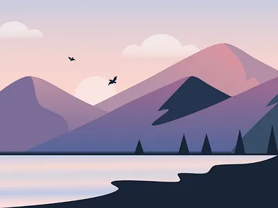 Dancing Over The Mountain affinity designer beautiful birds clouds colorful illustration illustrator lake landscape mountain panorama scenery