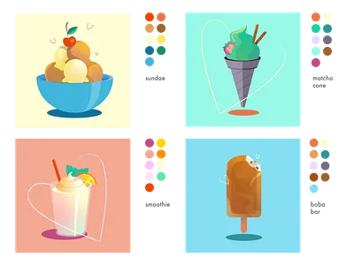 tiled desserts bar blue boba cone food green illustration matcha red smoothie sundae yellow