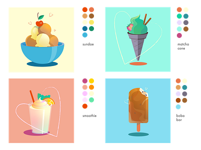 tiled desserts bar blue boba cone food green illustration matcha red smoothie sundae yellow