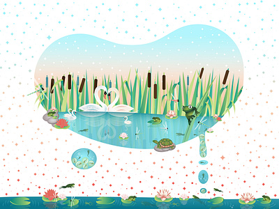 Dreamy Pond dragonflies frogs lilypad pond stars tadpole