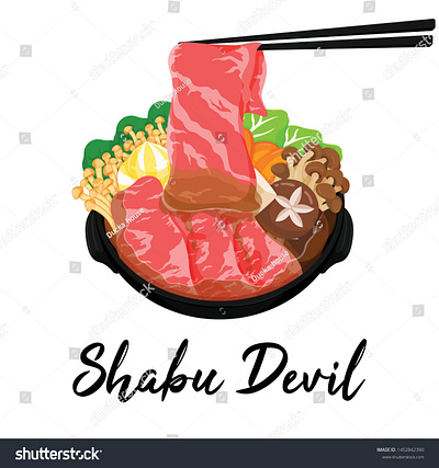 Shabu Shabu, Hot Pot, Sukiyaki Illustration Vector. anime asian food cartoon close up draw food food illustration hot pot illustration isolated japanese food logo manga meal pork shabu sukiyaki vector vegetables wagyu