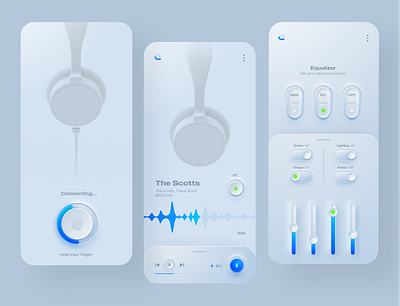 Headphone controller app (white version) app app design application application design clean ui controller dark ui headphone minimal mobile design neue neumorphic neumorphism shadow skeuomorph skeuomorphism ui uiux ux