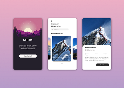 Go Hike : Hiking App UI app flat hiking hiking app himalaya icon mountain travel agency travel app traveling ui ux