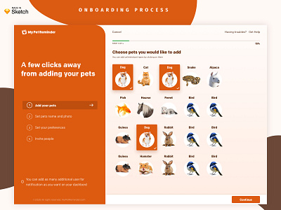 Onboarding Process for Pet Reminder App dashboard design interface onboarding ui website