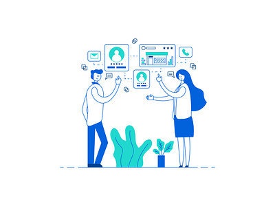 Business Discussion business business man communications conversation coworkers discussion flat illustration flatdesign human icons illustration leaves line illustration lineart people plants services speech bubbles vector