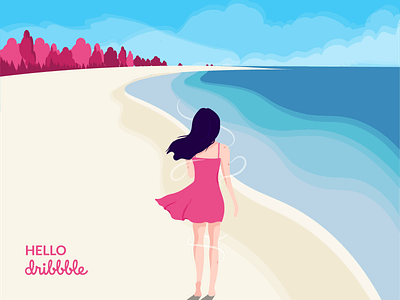 Hello dribbble beach calm debut frist shot illustraion