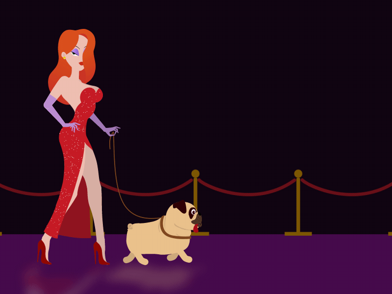 Jessica Rabbit animation character dog loop walk woman