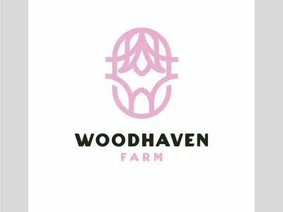 Woodhaven Farm Logo agriculture branding design farm farming green illustration line logo pink shape vector wood woodhaven
