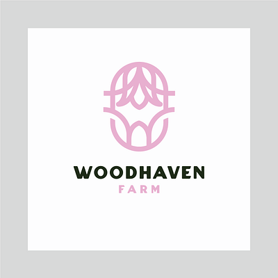 Woodhaven Farm Logo agriculture branding design farm farming green illustration line logo pink shape vector wood woodhaven