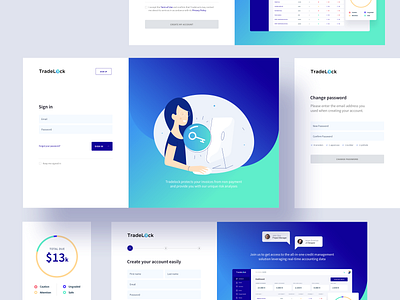 TradeLock - Login process branding dashboard design gradients illustration landingpage tradelock typography ui web website website design