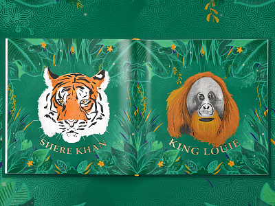 Jungle Book Illustration 2 book book cover brand identity branding bright children book illustration childrens book childrens illustration design gold gold foil green illustration illustration art illustrations jungle jungle book orangutan the jungle book tiger