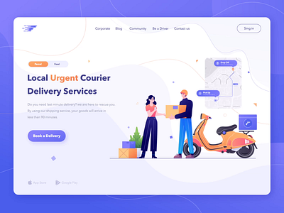 Fast First - Local Urgent Courier Delivery Services animation app booking app branding courier delivery service design flat flat design gradient header header design illustration landing page logo ui ux web design website