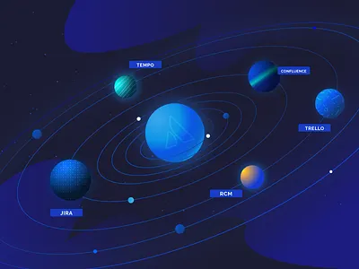 blog article atlassian blog conference illustration jira planet planets space tools trello vector
