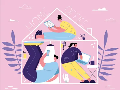 Home office during quarantine big people flat illustration home office illustration quarantine