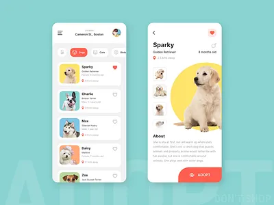 PET ADOPTION APP adopt adoption animals design puppy ui ux