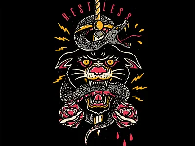 clothing brand design brand graphic design hipster illustration panther snake tattoo tshirt design
