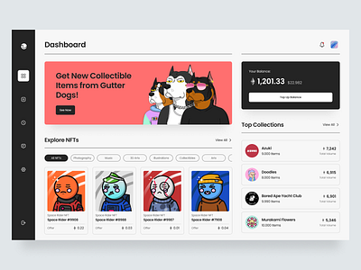 NFT Marketplace Dashboard blockchain brutalism clean crypto dashboard design marketplace minimalist nft ui ui design ux web design website