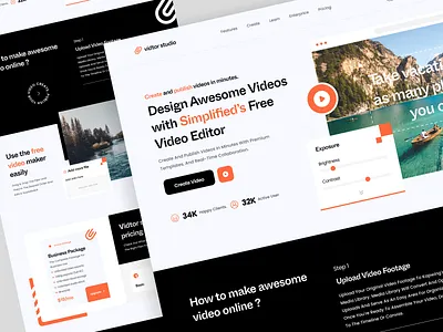Vidtor studio - Online Video Editor Website clean design editing editor exploration home page landing page saas simple software as service ui uidesign uxdesign video video edit video editing video tools web web design website