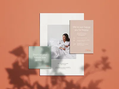 Mela weighted blankets branding blanket branding brochure catalog design inserts logo stationery stationery design thank you card