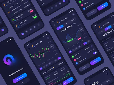 Cryptocurrency iOS app | Dark Version app application bitcoin blockchain crypto crypto exchange crypto wallet dark design ethereum finance graphic interface mobile money statistic trading ui ux wallet