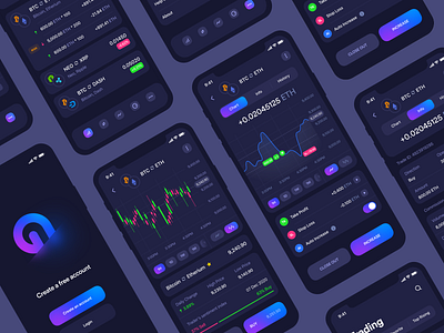 Cryptocurrency iOS app | Dark Version app application bitcoin blockchain crypto crypto exchange crypto wallet dark design ethereum finance graphic interface mobile money statistic trading ui ux wallet